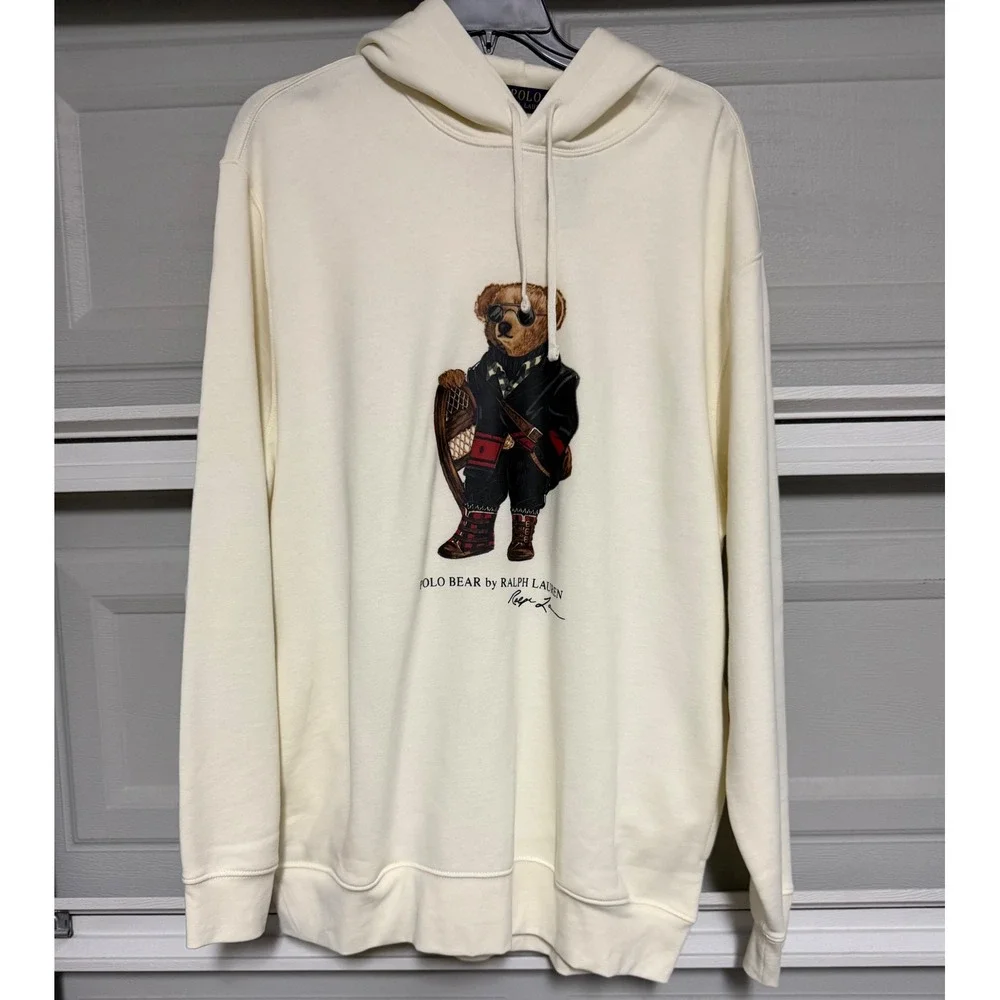 NEW Polo Ralph Lauren Polo Bear Hoodie Cream Off-White Fleece Sweatshirt XLT NWT